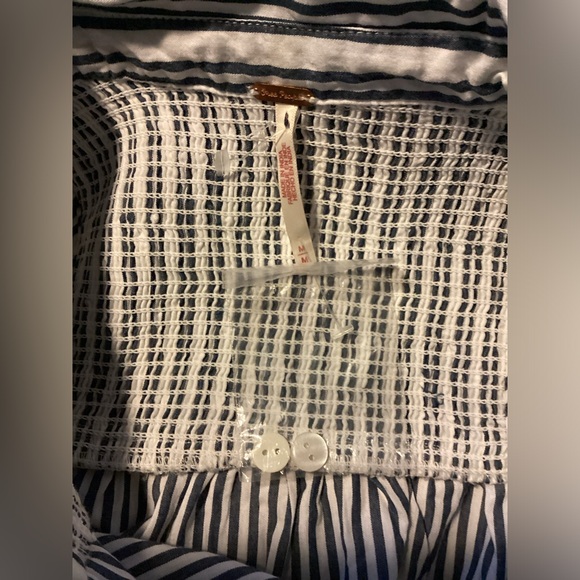 Free People Be Real Mini Dress Medium Striped Blue/White Ruffle 100% Cotton - Picture 9 of 14